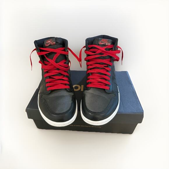 Nike Air Jordan 1 Retro MENS High OG Black Satin Gym Red Size 9 LIGHTLY WORN!! - Picture 11 of 15